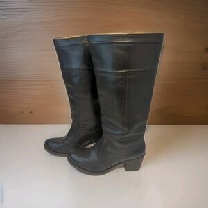 FRYE JANE Women's Size 8 B Black Leather Tall Riding Western Stitch Boots 77233